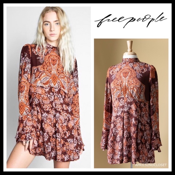 FREE PEOPLE BOHO LONG SLEEVES TUNIC DRESS NWT A2C - Picture 2 of 8